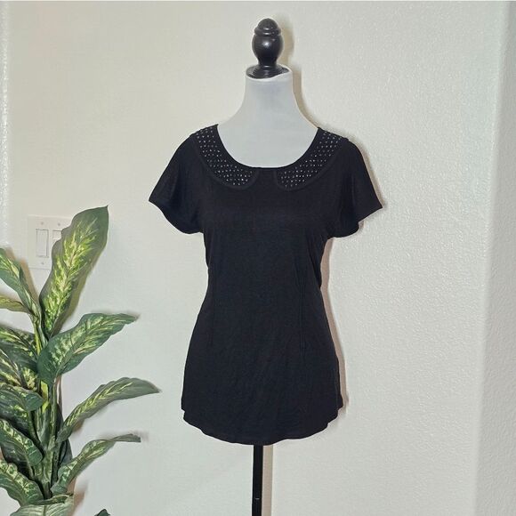 🌿"Philosophy" black top with beads, size Medium. Vintage design. - Picture 2 of 9